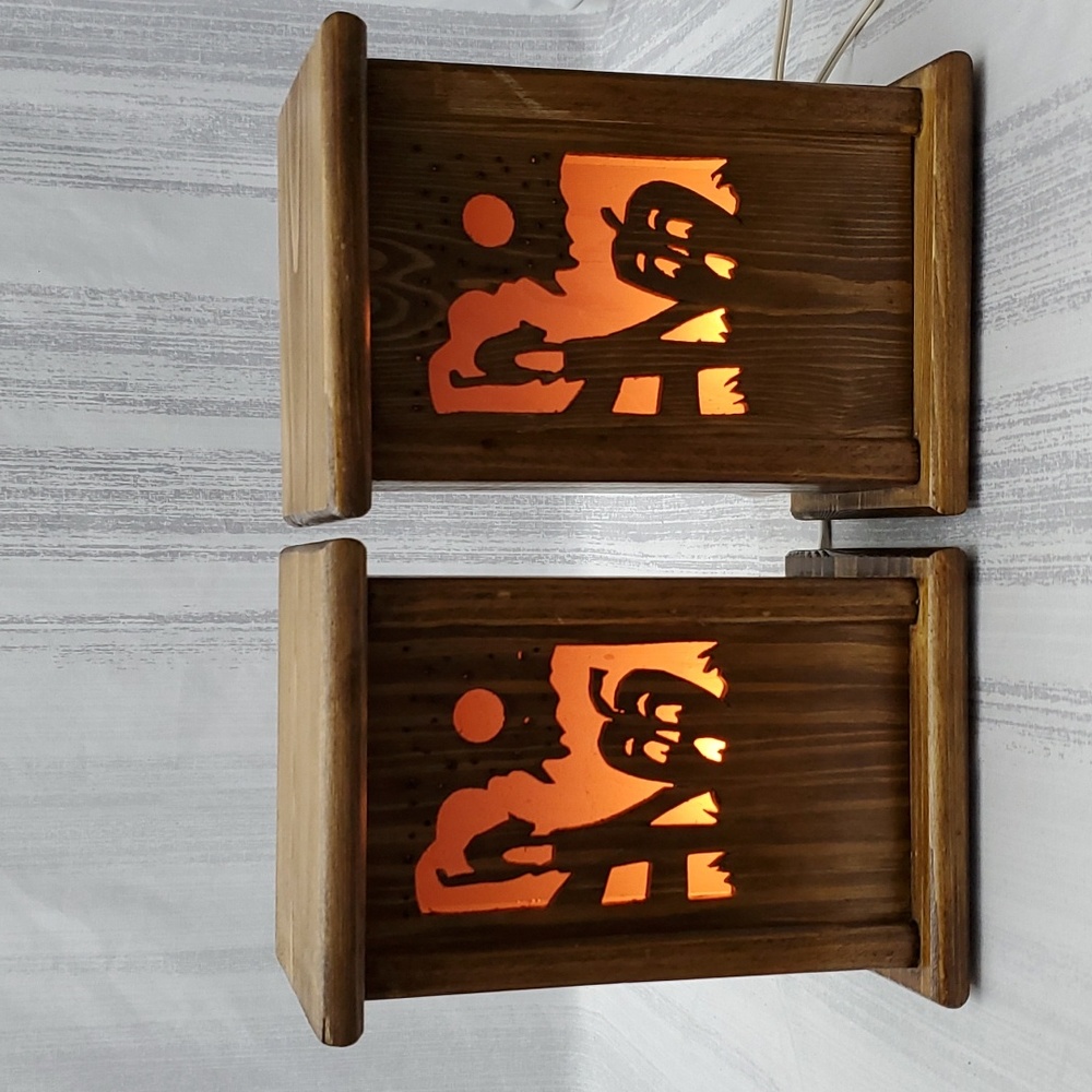 Handmade Wood Night Light Lamp Lantern with 4 Interchangeable Panels 2 Boxes - Picture 2 of 16